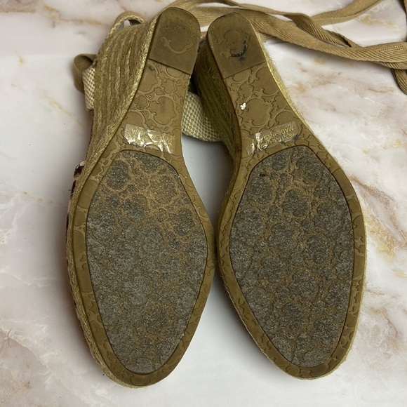 C. Wonder Brown White Zebra Print Tie-up Espadrille Wedge Heels Sandals - Size 6 - Picture 8 of 9